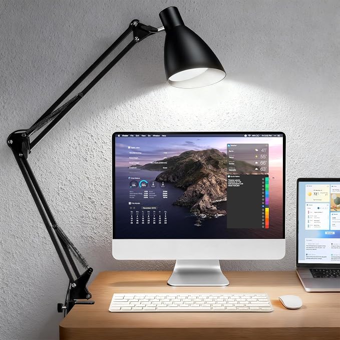 Swing Arm Desk Lamp with Clamp, Adjustable Arm LED Clamp on Desk Lamps with 5 Color Modes and 10 Brightness for Home Office Reading Drafting Study (Black)
