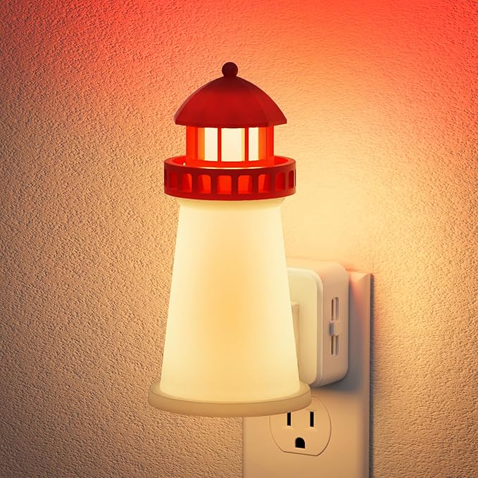 JandCase Night Lights Plug into Wall,3D Printed Beacon Night Light,3000K Plug in Nightlight with Dusk to Dawn Sensor,0-100LM Adjustable Brightness for Rooms Bathroom Hallway