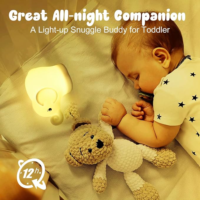 Elephant Night Light for Kids, Baby Nursery NightLight for Breastfeeding | New Born Baby Essentials Must Haves, BPA Free Silicone Night Lamp, Dimmable Nightlight, Rechargeable Light for Kids Adult