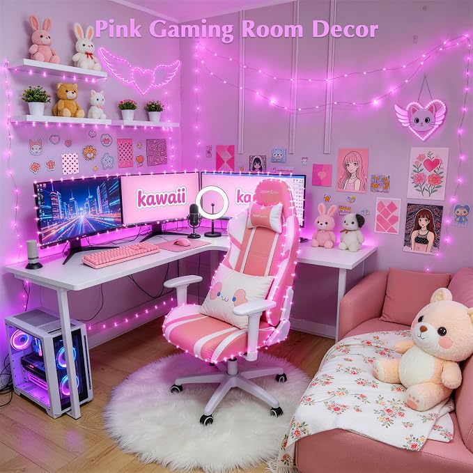 JMEXSUSS Pink Fairy Lights Plug in, 33ft 100 LED Pink String Lights Indoor | Pink Twinkle Lights for Kawaii Gaming Girl Setup, Dorm Birthday Decor, Aesthetic Room Decor for Teen Girls,Gift for Her