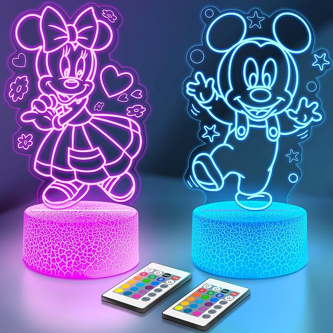 Cute Night Light for Kids 2 Sets - Anime Charater Decor Lamp with 16 Colors Change, Remote, Dim Control, 3D Illusion LED Night Lights for Kids Gifts Party Birthday Decoration
