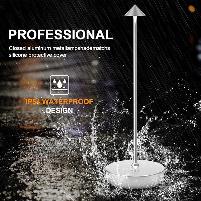 2Pack Rechargeable Cordless Table Lamp, Portable Powered LED Battery 6000mAh Metal USB Desk Lamp, 3 Levels Brightness Light for Restaurants Outdoor (2pack Silver)
