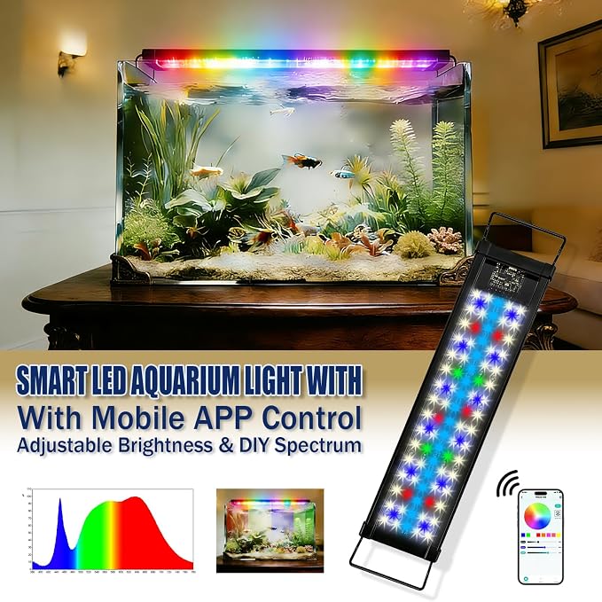 Smart LED Aquarium Light for Freshwater Tanks - App Control DIY Spectrum, Auto Timer & Sunrise Sunset Simulation (24-30 INCH)
