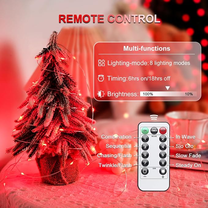 JMEXSUSS 2 Pack Red Fairy Lights Battery Operated, Total 200 LED 66ft | Halloween String Lights with Remote, Red Lights for Bedroom Wreath Mantle Tree Fence Indoor Outdoor Fall Xmas Halloween Decor