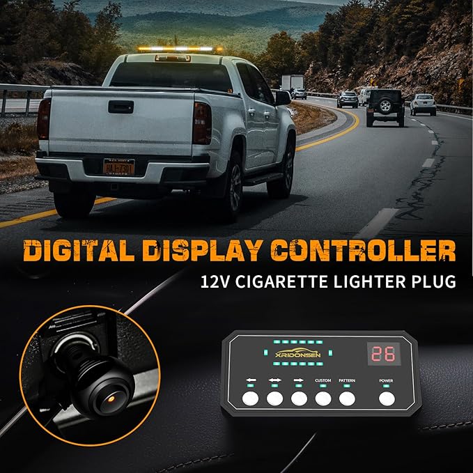 XRIDONSEN 28.4" 80 LED Roof Top Strobe Light Bar Amber White Emergency Warning Hazard Safety Double Side Traffic Advisor Lights w/Controller Magnetic Base for Plow Trucks Construction Vehicles Wrecker