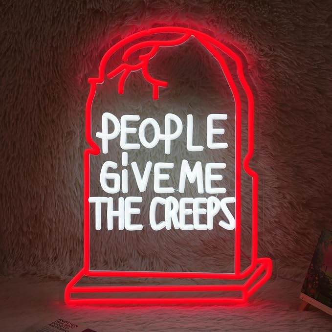 GNVETZLL Halloween Neon Sign for Wall Decor Halloween Tombstone Neon Light Creeps Ghost LED Light up Sign for Party Gift Trick or Treat Party Backdrop