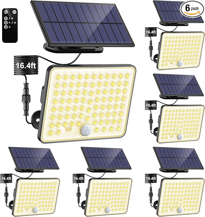 nipify Solar Lights Outdoor,3 Modes Solar Flood Lights Outdoor with Remote Control,IP65 Waterproof Solar Security Lights, 16ft Cable Solar Motion Lights for Outside Yard Garage Garden Dusk to Dawn