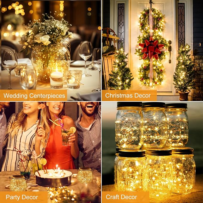 btfarm 3 Pack Fairy Lights Battery Operated Twinkle Lights with 3 Modes | 7Ft 20 Led String Light, Waterproof Bulk Small Mini Silver Wire for Christmas Mason Jars Wedding Table Centerpiece,Warm White