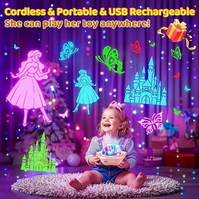 Unicorn Toys for Girls Gifts, 【6 Films+93 Colors+Rechargeable】Kids Night Light Projector, Unicorn Toys+Princess Toys+Mermaid Toy+Sensory Toys+Star Projector, Kids Sensory Toy for 3 Year Old Girl Gifts