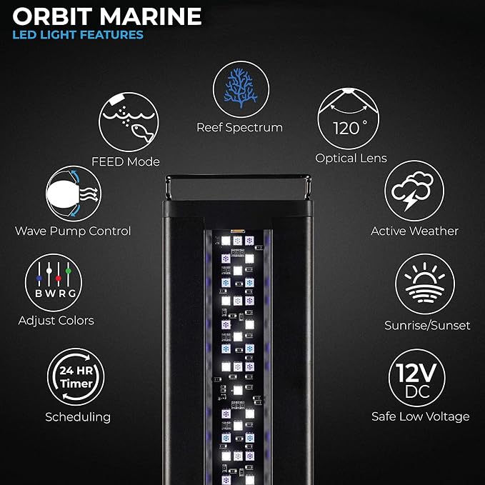CURRENT USA 36"-48" Inch Orbit Marine LED Saltwater Reef Marine Aquarium Light with Bluetooth App Control | Wireless Lighting & eFlux Wave Pump Control for Fish Tank (4202)