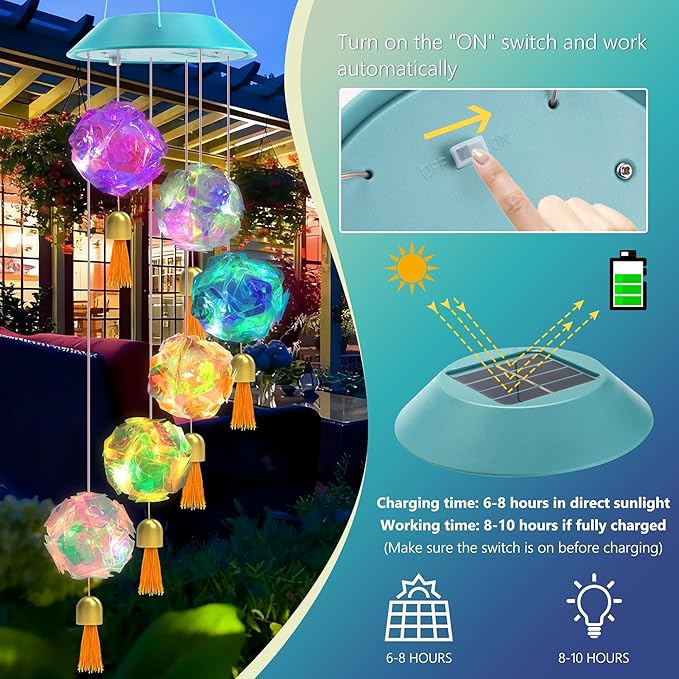 Toodour Solar Wind Chime, Color Changing Hydrangea Ball Wind Chimes | LED Decorative Mobile Waterproof Outdoor Solar Lights Gifts for Mom Grandma, Garden Patio Yard Window Decor Birthday Gift