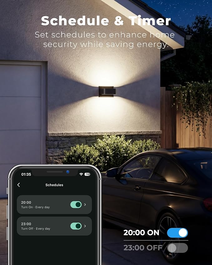 Outdoor Wall Lights, Smart RGB Color Changing Porch Lights with App Control, Hardwired Exterior Wall Sconces, Dimmable, Timer & Schedule, IP65 Waterproof for Front Door Garage Patio, 2 Pack