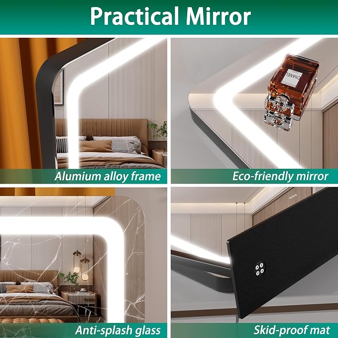 Hasipu Vanity Mirror with Lights, 24.2" x 20" LED Make up Mirror, Light up Mirror with 10X Magnification, Smart Touch 3 Colors Dimmable, Brightness Adjustment, 360° Rotation (Black)
