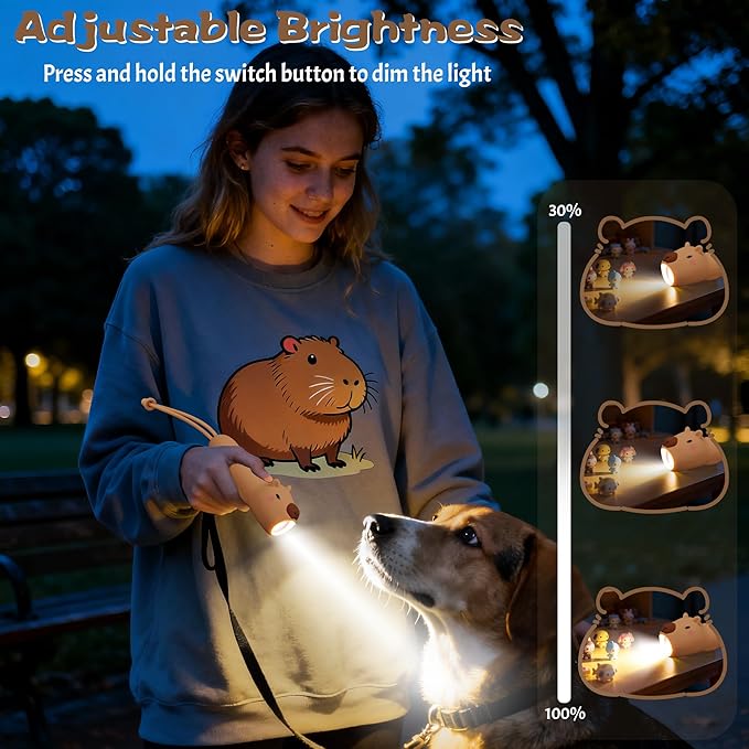 Silicone Capybara Flashlight, Rechargeable Hanging Night Light for Camping, Night Walks and Home Use, Animal Themed Themed Portable Torch