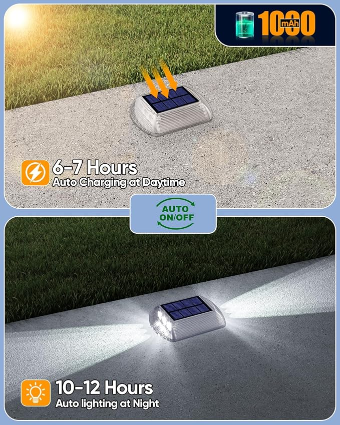 DetarZinLED Solar Driveway Lights Outdoor IP68 Waterproof Led 12 Pack White | Sturdy PC Shell, Stick on & Screw Mount, Markers Light for Outside Deck, Driveway, Step, Walkway, Patio, Pathway, Stair, pool