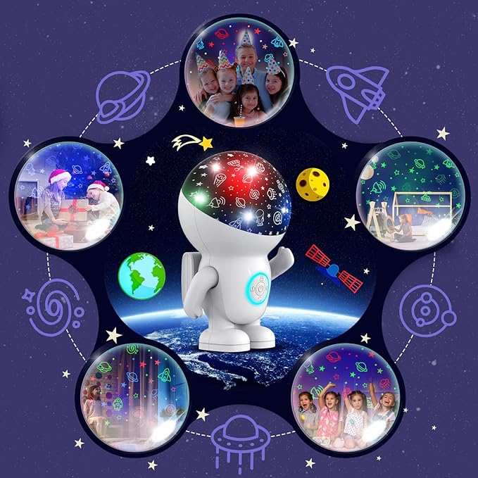 Astronaut Star Projector with Timer, 360 Degree Rotating Blue Halo Engergy Light Space Effect Kids Room Night Lights for Children Sleep Peacefully, Birthday Chritmas Gifts,Kids' Room décor