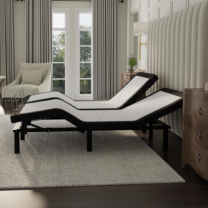 Blissful Nights e4 Split Top Flex Top King Adjustable Bed Base Frame, Massage, Anti-Snore, USB, Nightlight, Wireless Remote Head & Foot Incline, and 10-Year Warranty
