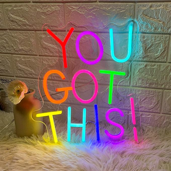 You Got This Neon Sign for Wall Decor, Dimmable LED Neon Signs for Bedroom Inspirational Letter Neon Light for Office Classroom Home Bar Party