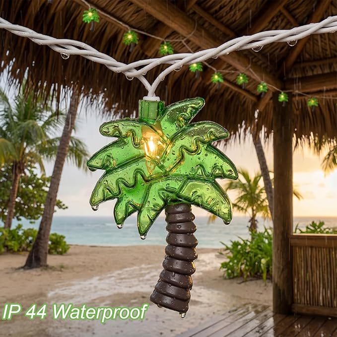 8.5Ft Palm Tree String Lights Outdoor, Waterproof Patio Palm Tree Lights String with 10 Mini Incandescent Lights, Summer Beach Theme String Lights for Indoor Bedroom Christmas Party Decor, White Wire