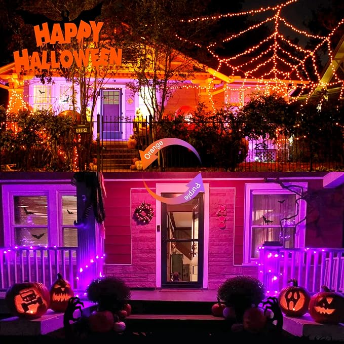 JMEXSUSS 100 LED Orange & Purple Halloween Lights Plug in | Connectable Color Changing String Lights, 33ft Indoor/Outdoor for Halloween Party Decor & Christmas
