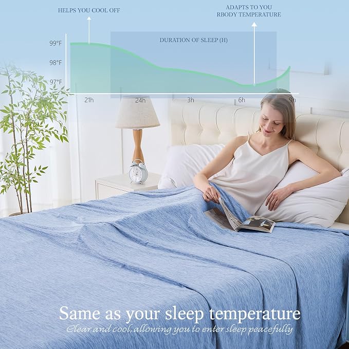Cooling Blanket Throw Size, 50"x70" Cooling Blankets for Hot Sleepers, Cold Blanket Thin Lightweight Breathable Soft for Couch Bed, Lightweight Blanket Keep Cool for Night Sweats
