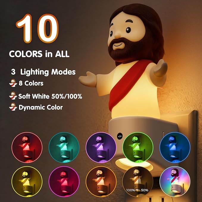 L LOHAS LED Night Light for Kids,[2-Pack] Jesus Night Light,Color Changing | LED Night Light with Dusk to Dawn Sensor, Christmas, Birthday Gift Nightlight for Girls & Kids, Room Decor