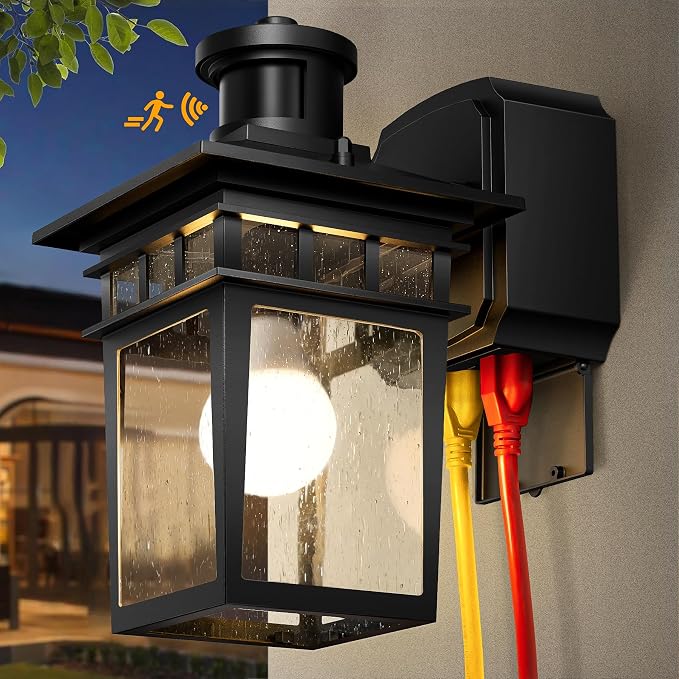 Motion Sensor Outdoor Porch Lights with GFCI Outlet,3 Modes Dusk to Dawn Outdoor Light Fixture,Waterproof Exterior Lighting Fixture Outside Wall Sconce Lights for House Front Door Patio Garage