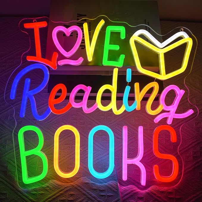 Love Reading Books Neon Sign Colorful LED Book Light for Wall Decor, Reading Corner Led Sign Reading Nook Sign for Bedroom Classroom Study Room Literary Aesthetic Decor 5v USB