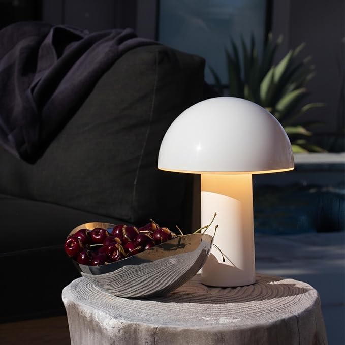 Brightech Celia Table Lamp – 10" Touch-Controlled Mushroom Small Lamp, Cordless & Dimmable LED, Portable Bedside Night Light, Sustainable Mood Light, Recycled Modern Patio Lamp for Home Décor – Cream