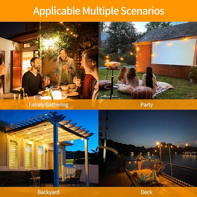 S14 LED Outdoor String Lights, IP65 Waterproof 48FT Outside Patio Lights, Edison Shatterproof Bulb Vintage Backyard Lights, Balcony, Deck, Garden Lights