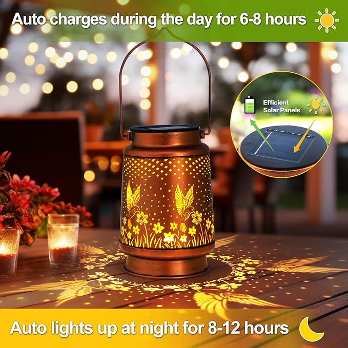 Mothers Day Gifts, 2 Pack Hummingbird Birthday Gifts for Women Mom Grandma Solar Lanterns Outdoor Waterproof Garden Decor Hanging LED Decorative Light for Patio Yard Lawn Gardening Gifts