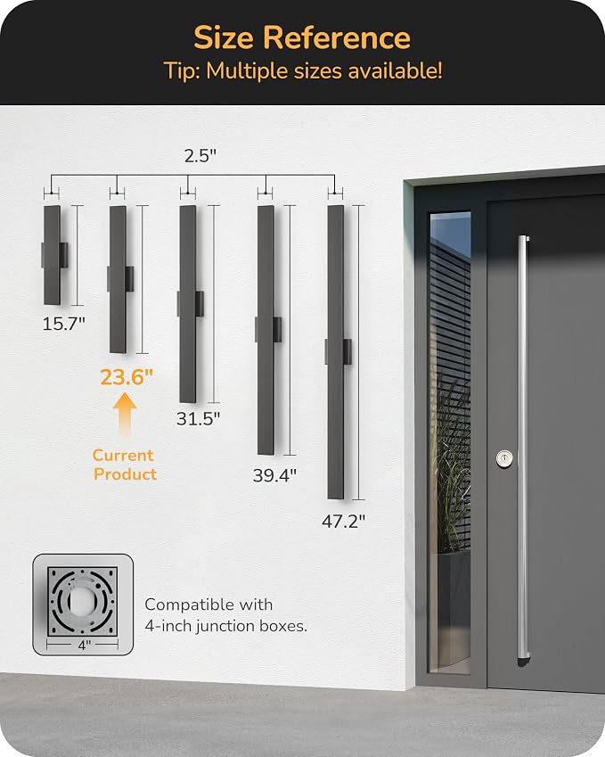EDISHINE 23.6" Modern Outdoor Wall Lights, 3CCT & 10%-100% Dimmable, IP65 Waterproof, LED Exterior Lighting Fixtures, Linear Outdoor Wall Sconce for Porch, Patio, 2 Pack, Black