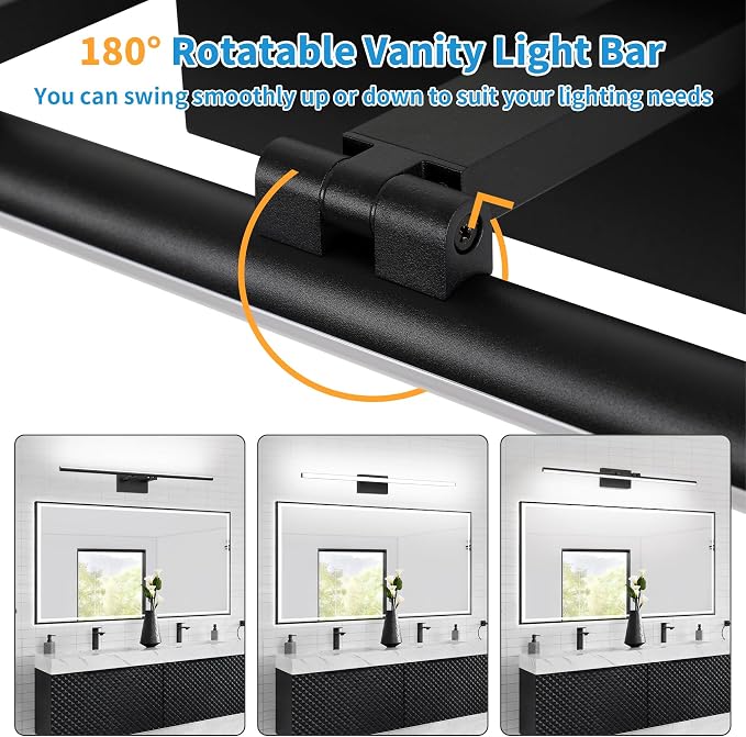 LED Bathroom Vanity Light, Modern Bathroom Light Fixture Over Mirror (Cool White 6000K), Vanity Light Bar with Angle Adjustable, 40 Inch, Black