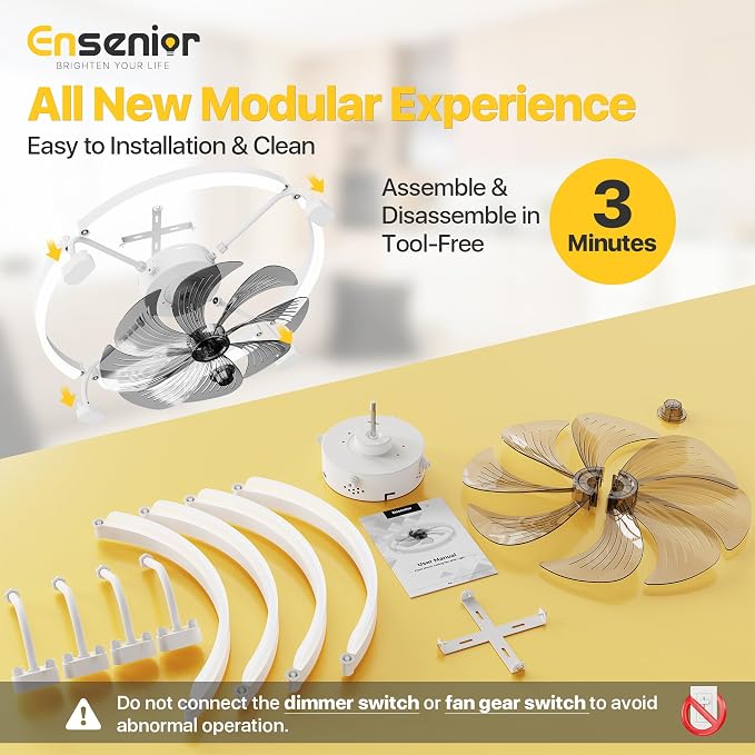 Ensenior 24 Inch Flush Mount Ceiling Fans with Lights, APP Control, White | Quiet Reversible Motor, Night Light Mode, 6 Speeds, 3CCT, Dimmable, Low Profile, Remote, Memory Function, Timer, Bedroom