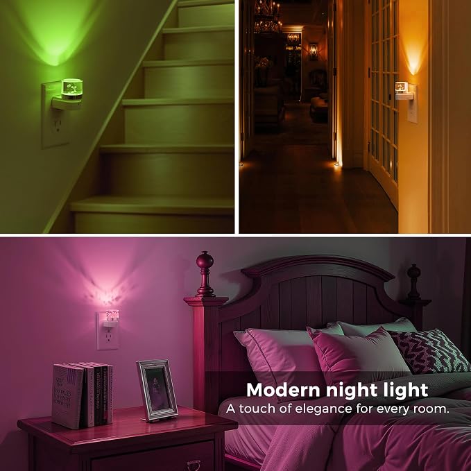 L LOHAS LED Night Light, Night Lights Plug into Wall | Color Changing Nightlight RGB with Dusk to Dawn Sensor, for Halloween, Christmas, Holiday, Hallway Bedroom Kids Room, 2 Pack