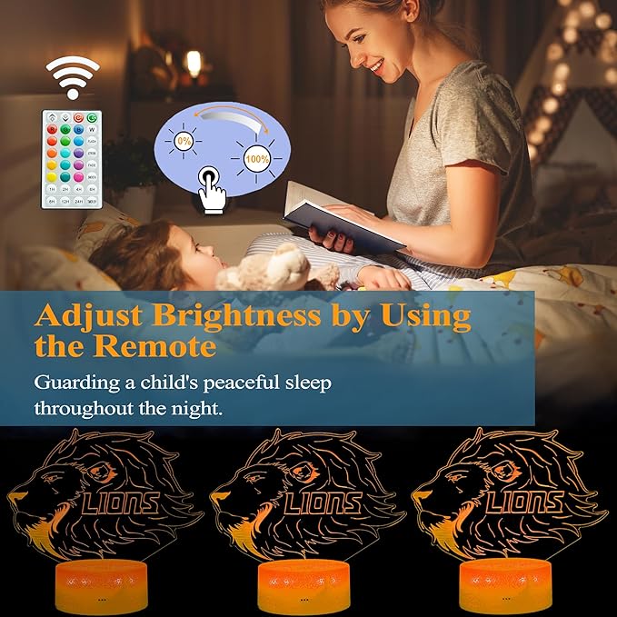 Lion Gift, 3D Night Light, 16 Colors Changing, Remote Control with Timer, RGB Flashing Mode and Dimmable, Lion Lamp for Christmas Birthday Decor