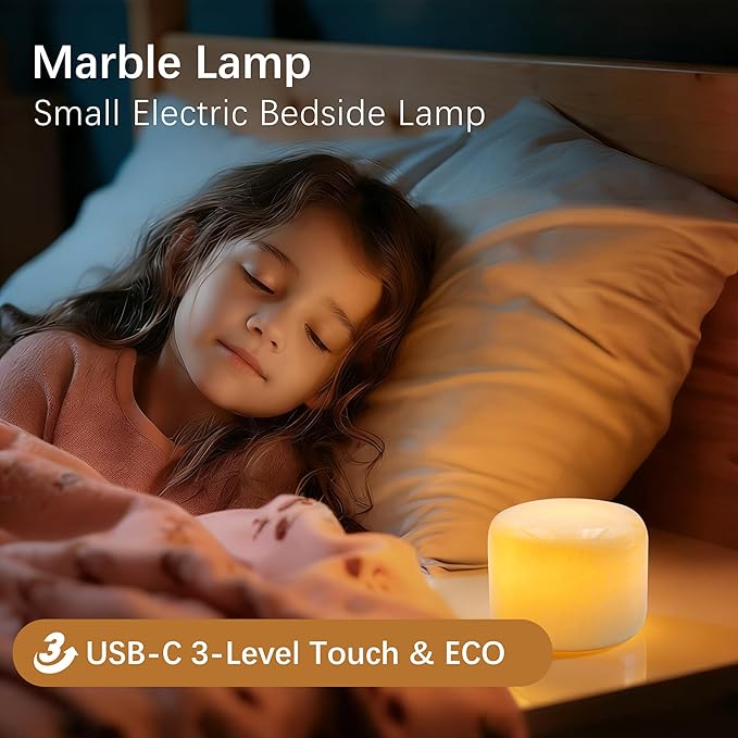 Marmor Marble Lamp Table Lamp Unique Stone Touch Lamp Pat Lamp Type-C 3 Way Bedside Lamp Ambient Light Bedroom Stands Night Light Decorative LED Warm Portable Lamp Rechargeable(Peach Jade)