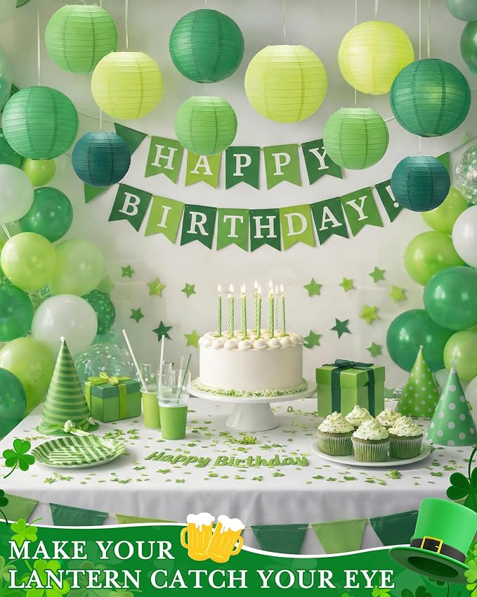 Treela 48 Pcs Paper Lanterns Party Decorations Round,Green Series