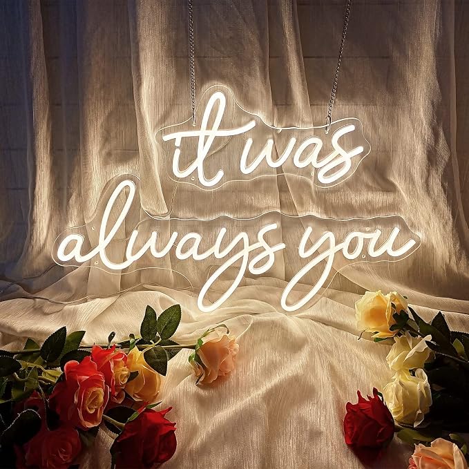 Large 36" Neon Sign 'it was always you' Neon Night with Dimmable Wall Decor | Bedroom Living Room Bar Party Club Wedding Girls Birthday Wall Light Decor Reusable Warm White