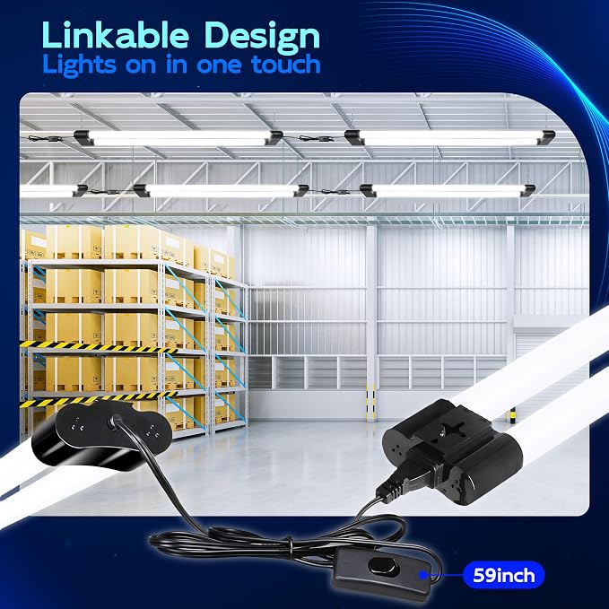 hykolity LED Shop Lights 4FT,60W(350W Equivalent),6500LM,5000K | Linkable Shop Light Plug and Play with Hanging/Surface Mount Kit,Shop Lights for Garage,Workshop,Warehouse,Black,4 Pack