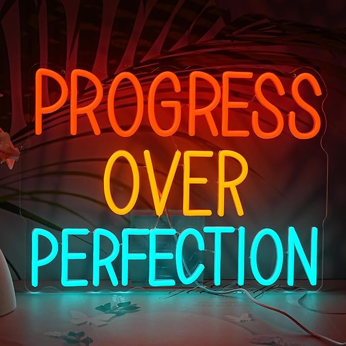 LISIGNVE Progress Over Perfection Neon Sign for Wall Decor Dimmable USB Power Classroom LED Neon Light Positive Affirmation Light Up Sign for Home Office Gym Bedroom(12.2 * 16.5 In)