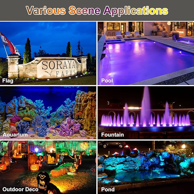 RGB Pond Lights with Timer, Super Bright LED Underwater Submersible Fountain Light,Remote Control IP68 Waterproof Colorful Landscape Spotlights for Fish Aquarium Tank Garden Yard Pool(Set of 5)