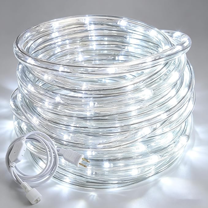 50ft White Rope Lights,Connectable for Indoor & Outdoor,110V Transparent Flexible Tube Lights,Waterproof LED Rope Lighting for Outside,Deck,Patio,Pool,Camping,Bedroom Decor,Landscape Lighting