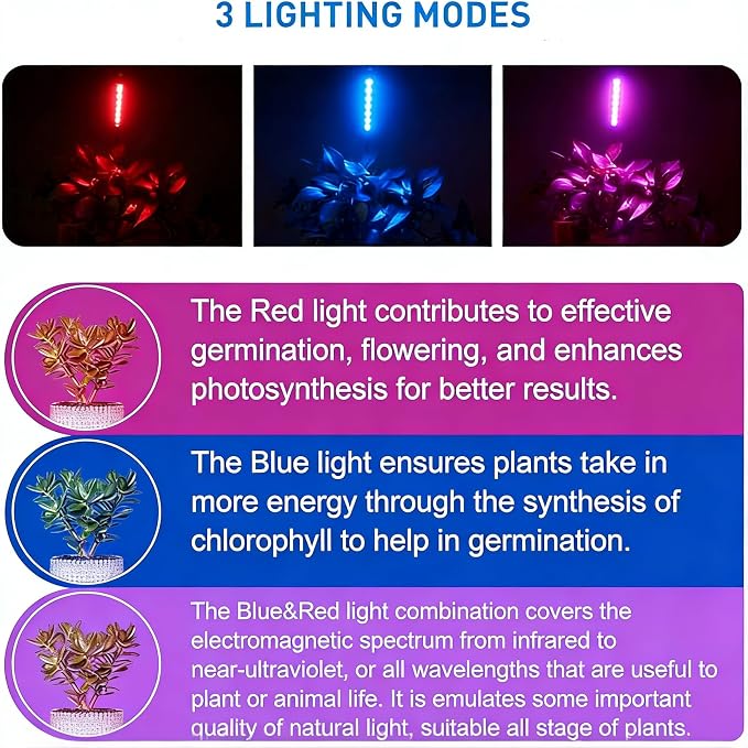 Grow Lights for Indoor Plants 2 Heads Full Spectrum plant light growing | Flexible Gooseneck Clip On,40 LEDs,3/9/12H Timer,3 Modes,10 Brightness Levels,Seed Starting,Flowers & Vegetables