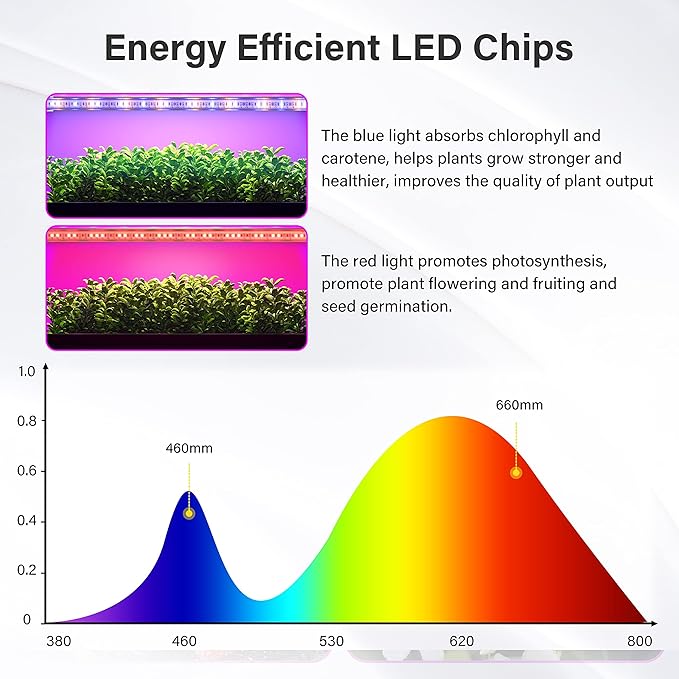 iPower LED Plant Grow Light Strips Full Spectrum with 3 Timing Modes, 10 Dimmable Levels 48 LEDs Per Tubes, Sunlike Grow Lamp for Hydroponics Succulent,Red & Blue