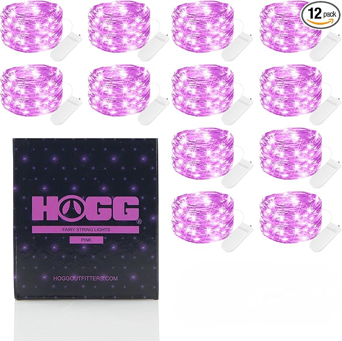 Hogg 12 Pack LED Fairy Lights - 7 ft, Centerpiece Table Decorations for Party, Small LED Lights Battery Operated, Center Pieces Decoration for Table, Battery Powered Firefly Fairylights, Pink