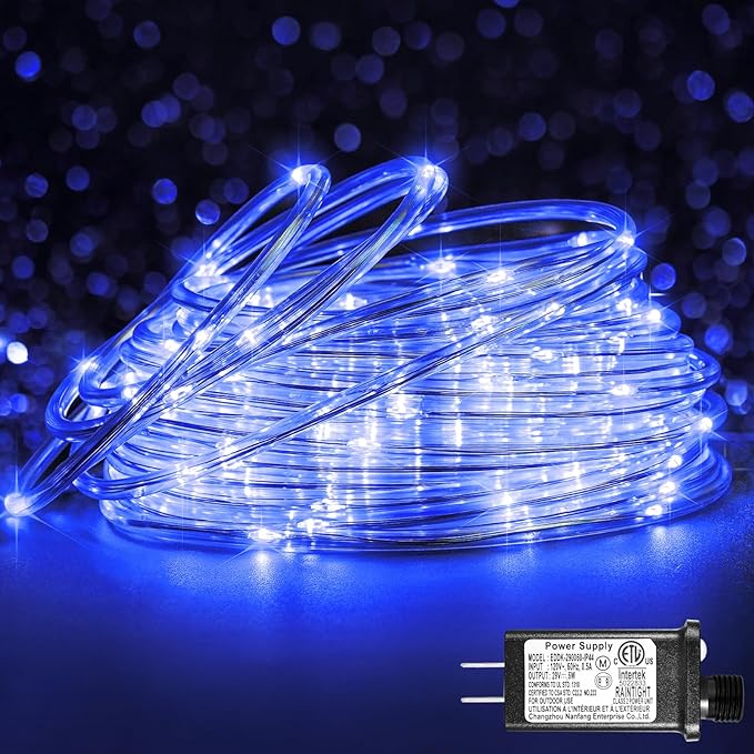 66FT 200 LED Rope Lights Outdoor Waterproof, Connectable Rope Lights for Outside with 8 Modes, Plug in Flexible String Lights for Indoor Garden Backyard Tree Patio Pool Tree Party Decorations - Blue