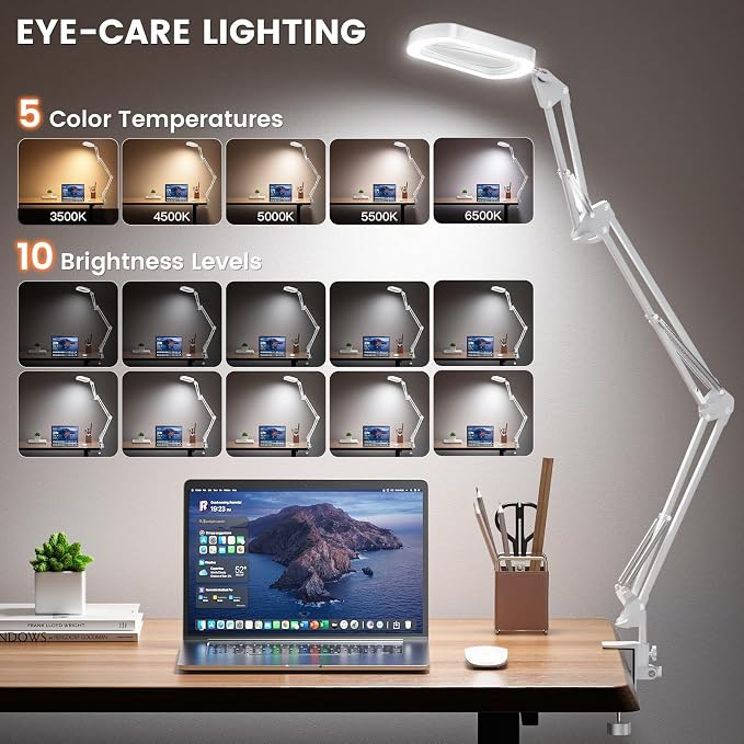10X Rectangle Magnifying Lamp, Large Magnifying Light with 5 Color Modes | Magnifying Glass with light and Clamp, Hands Free, for Close Work, Crafts, Jeweller Repair, Painting, Hobbies
