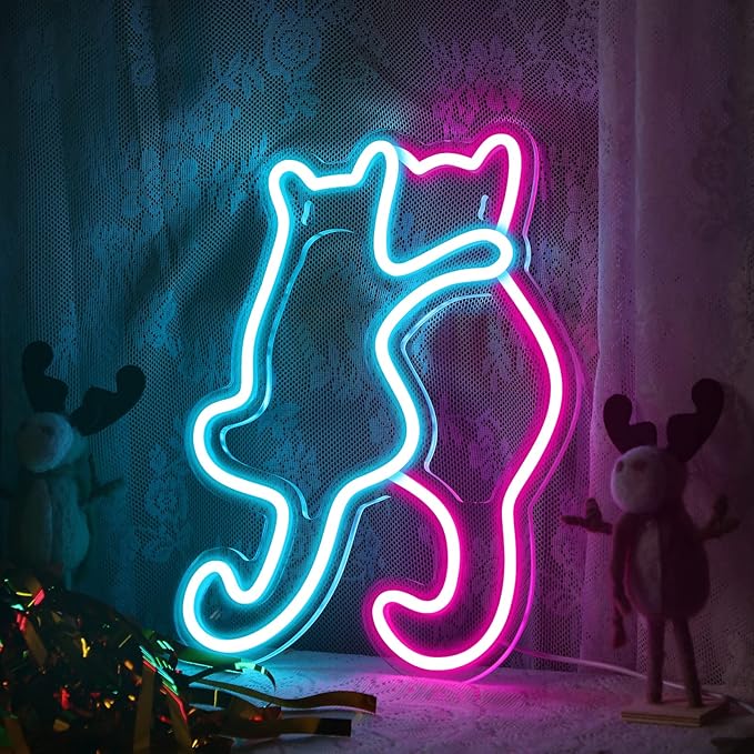 Kathfly Cat Neon Signs LED Neon Light Sign Lights Decor Animal USB Operated Decorative for Wall Art Decor Party Wedding Birthday Kids Girls Room Party Bar Background Decoration(Cute Cat)