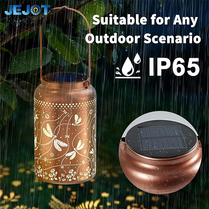 Solar Lanterns Outdoor Waterproof,Dragonfly Solar Lantern Gift for Women Girl Mom Grandma ,High-Strength Metal Hanging Solar Lantern for Yard,Garden,Porch Landscape Deconrations-2 Pack